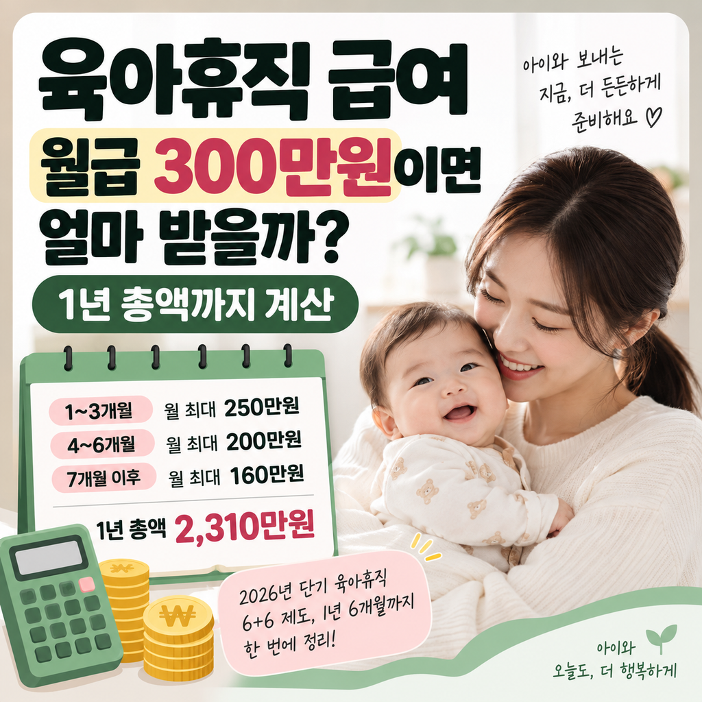 육아휴직 급여|월급 300만원이면 얼마 받을까? 1년 총액까지 계산 육아휴직 급여